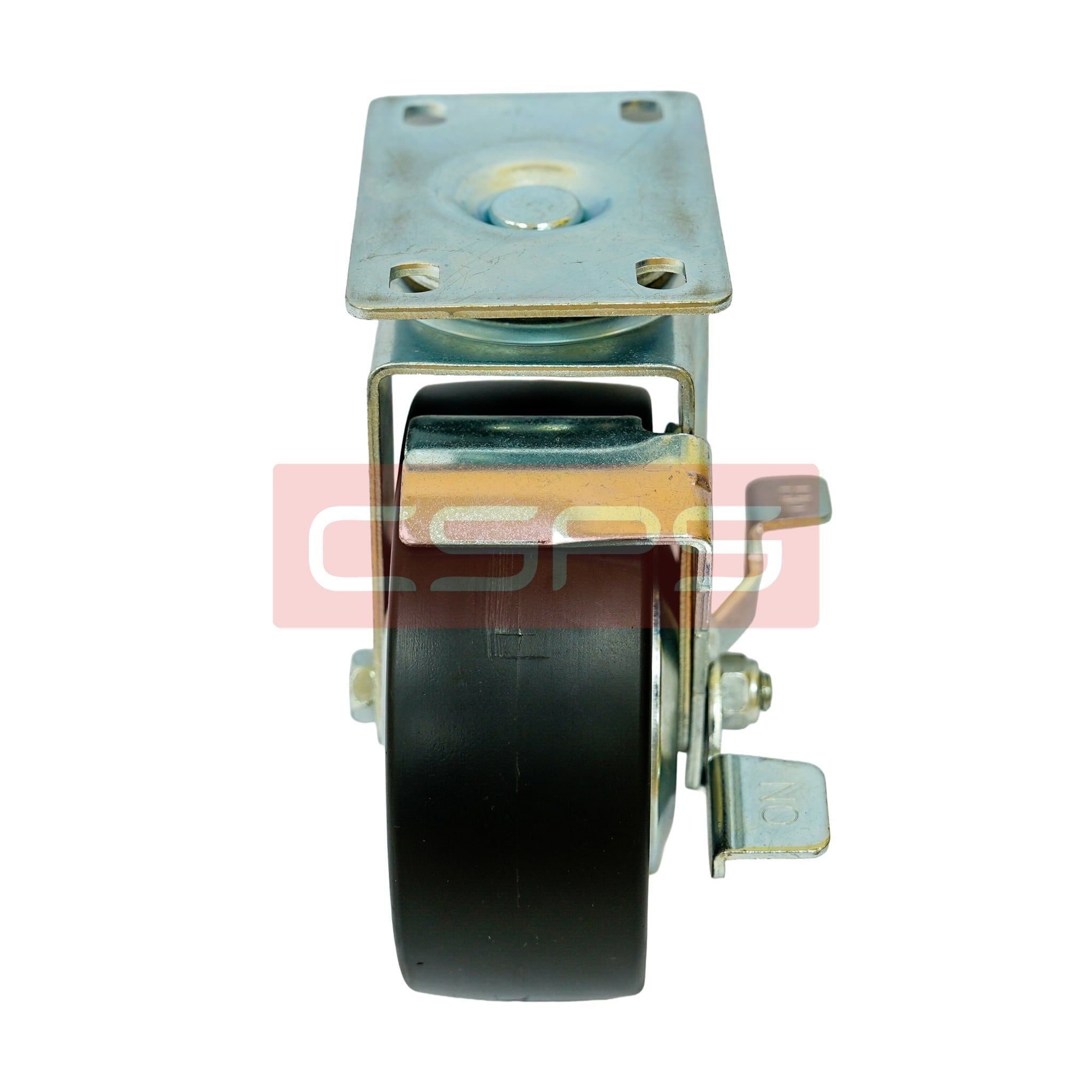 Bánh xe CSPS 227kg đế xoay khóa mạ kẽm: Mặt đế lắp và bánh xe nhìn từ trên