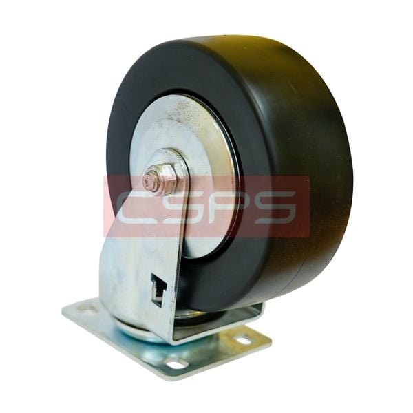 Bánh xe CSPS 227kg đế xoay không khóa mạ kẽm: Bánh xe và đế xoay nhìn nghiêng từ phía dưới