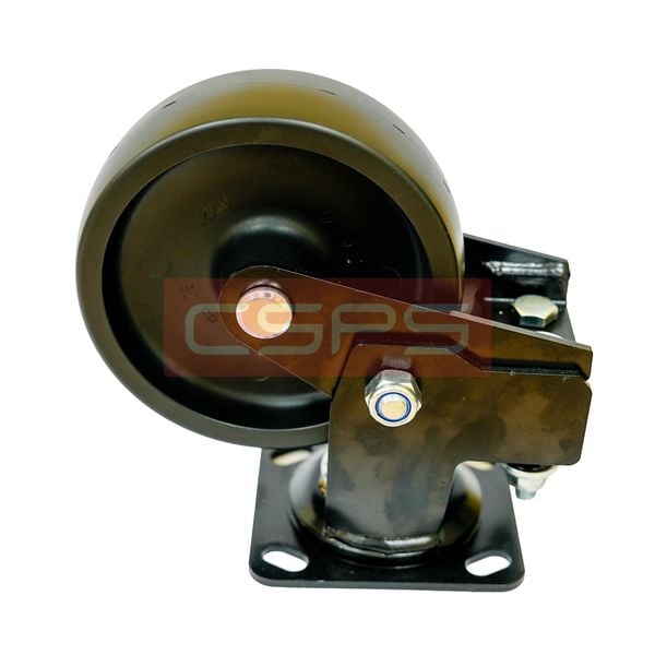 Bánh xe CSPS 350kg, lò xo giảm xóc, đế xoay không khóa màu đen: Mặt bên bánh xe và đế xoay