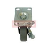 Bánh xe CSPS 51kg đế xoay khóa mạ kẽm: Mặt đế lắp bốn lỗ và bánh xe nhìn từ trên