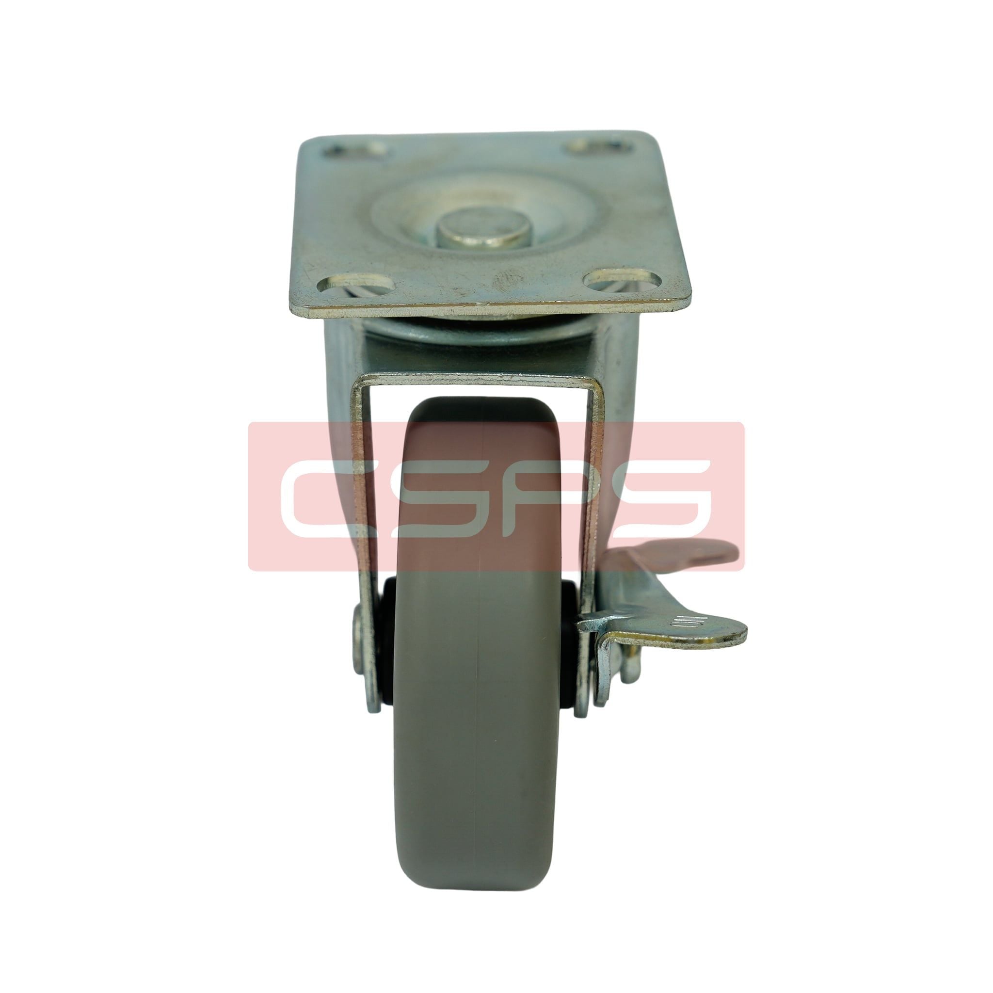 Bánh xe CSPS 51kg đế xoay khóa mạ kẽm: Bánh xe và mặt đế lắp nhìn từ trên