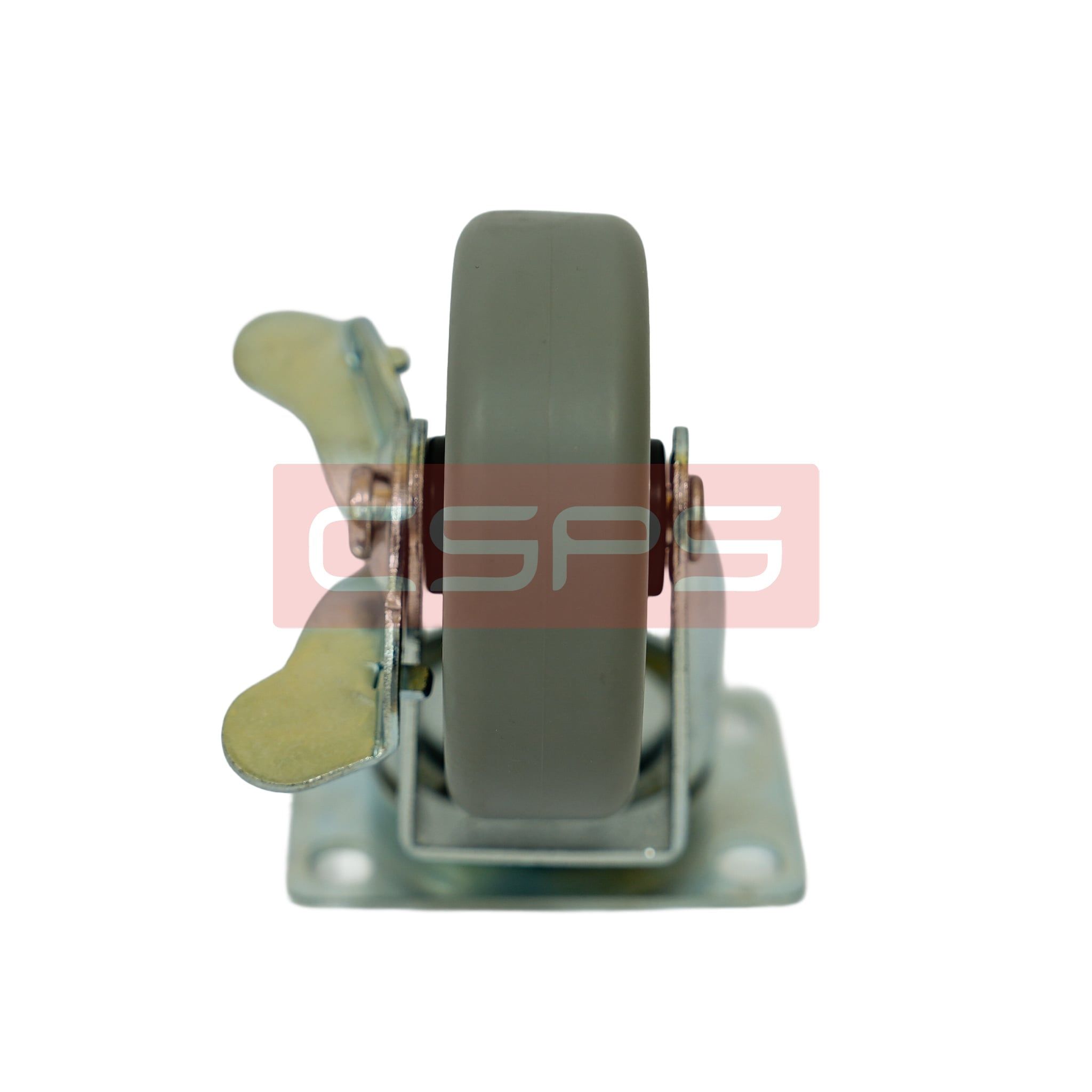 Bánh xe CSPS 51kg đế xoay khóa mạ kẽm: Bánh xe nhìn thẳng với bàn đạp khóa bên trái