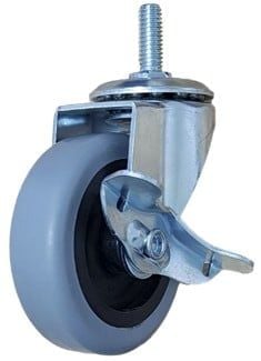 Bánh xe CSPS 51kg vít xoay khóa mạ kẽm: Bánh xe và vít lắp nhìn nghiêng trên nền trong suốt