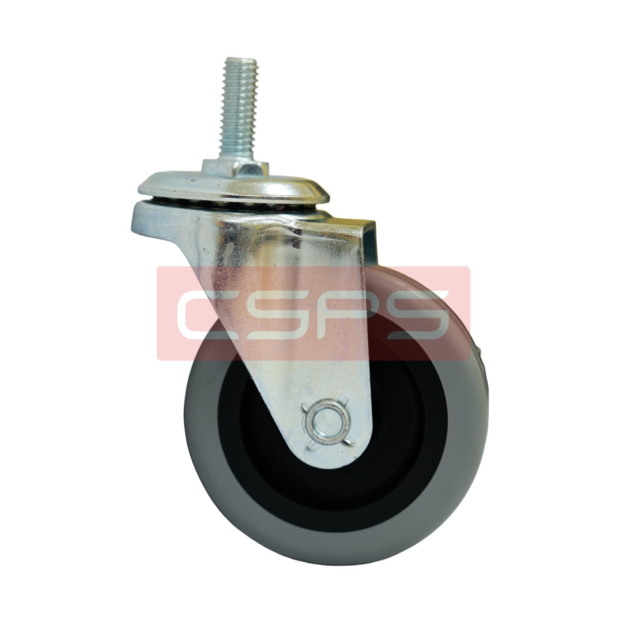 Bánh xe CSPS 51kg vít xoay khóa mạ kẽm: Mặt bên bánh xe và vít lắp thẳng đứng