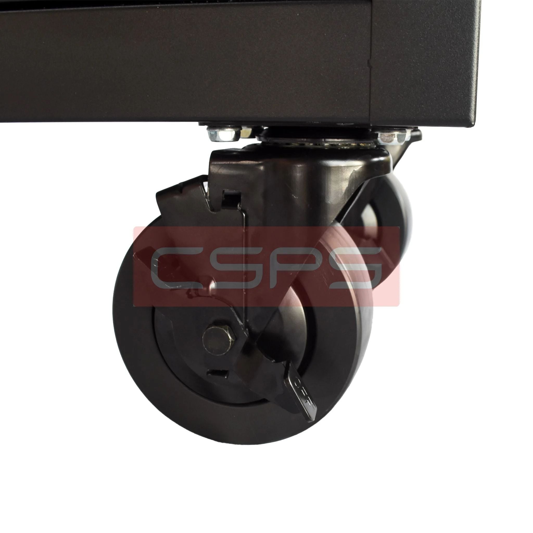 Bộ 04 bánh xe xoay CSPS: Bánh xe có khóa nhìn từ bên hông dưới tủ
