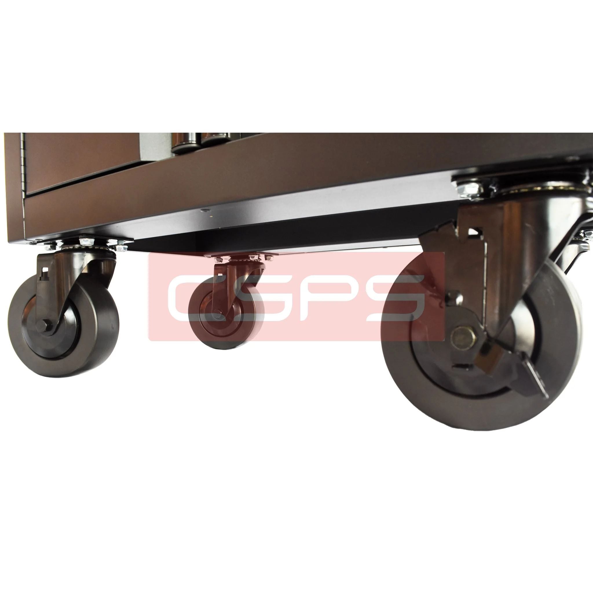 Bộ 04 bánh xe xoay CSPS: Hai bánh xe nhìn nghiêng dưới khung tủ