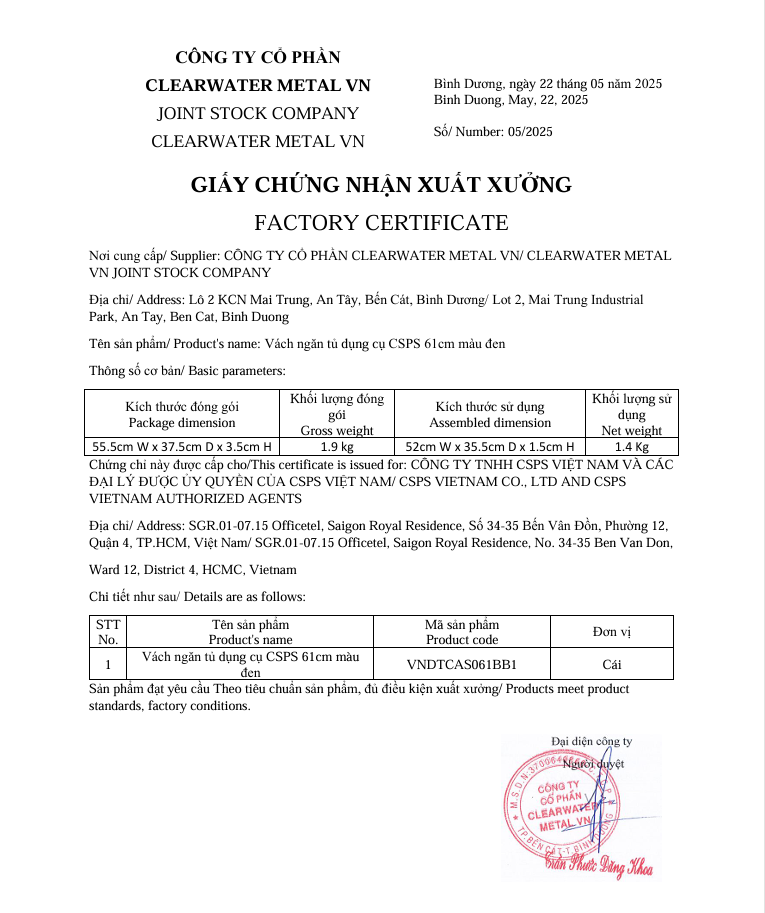  Vách ngăn tủ dụng cụ CSPS 61cm màu đen/đỏ 
