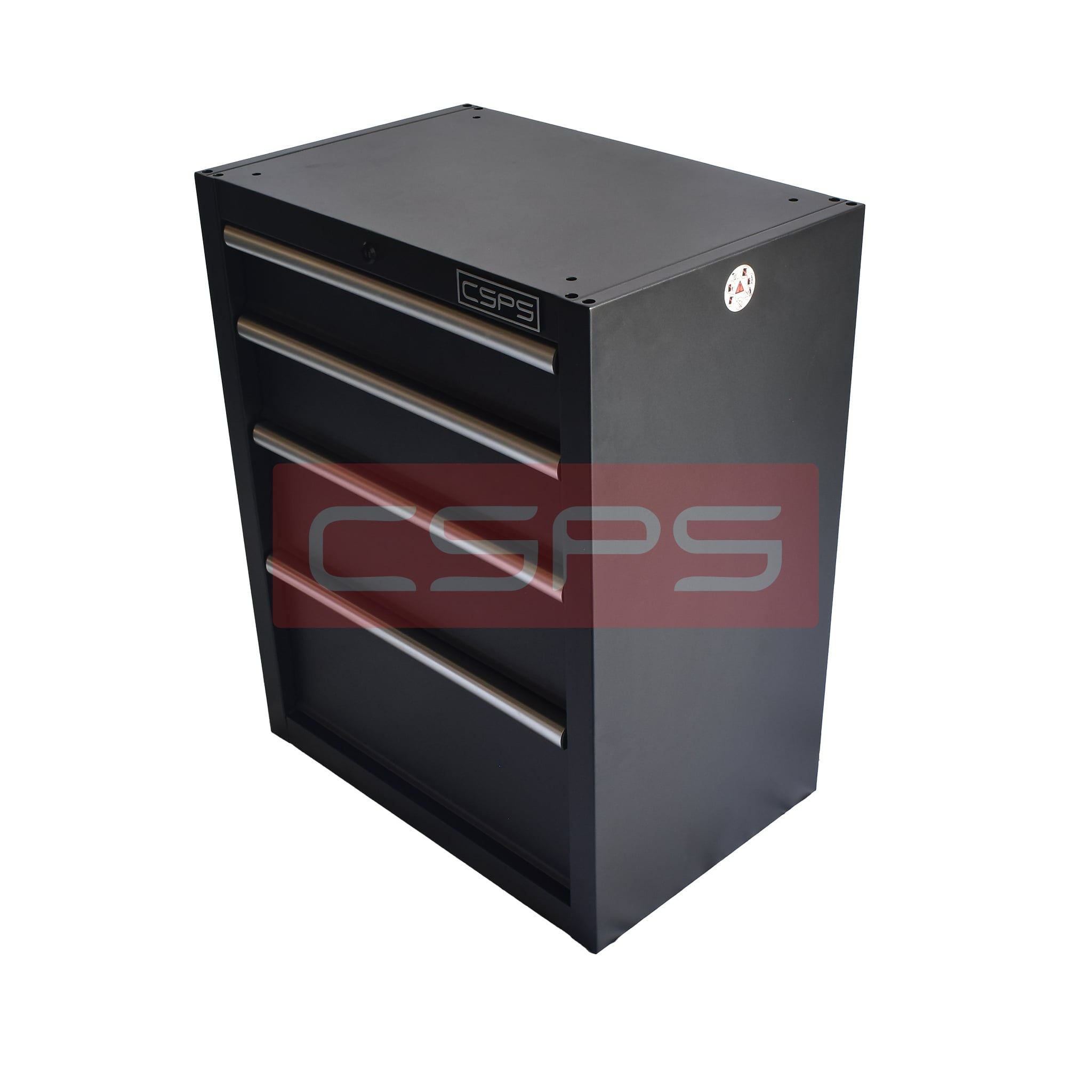 Tủ dụng cụ CSPS 61cm - 04 hộc kéo: Tủ đen tay cầm đen chân đế nhìn nghiêng