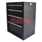 Tủ dụng cụ CSPS 61cm - 04 hộc kéo: Tủ đen tay cầm trắng chân đế góc bên
