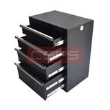 Tủ dụng cụ CSPS 61cm - 04 hộc kéo: Tủ đen tay cầm trắng chân đế mở hộc kéo góc trái