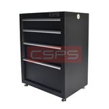 Tủ dụng cụ CSPS 61cm - 04 hộc kéo: Tủ đen tay cầm trắng chân đế nhìn nghiêng