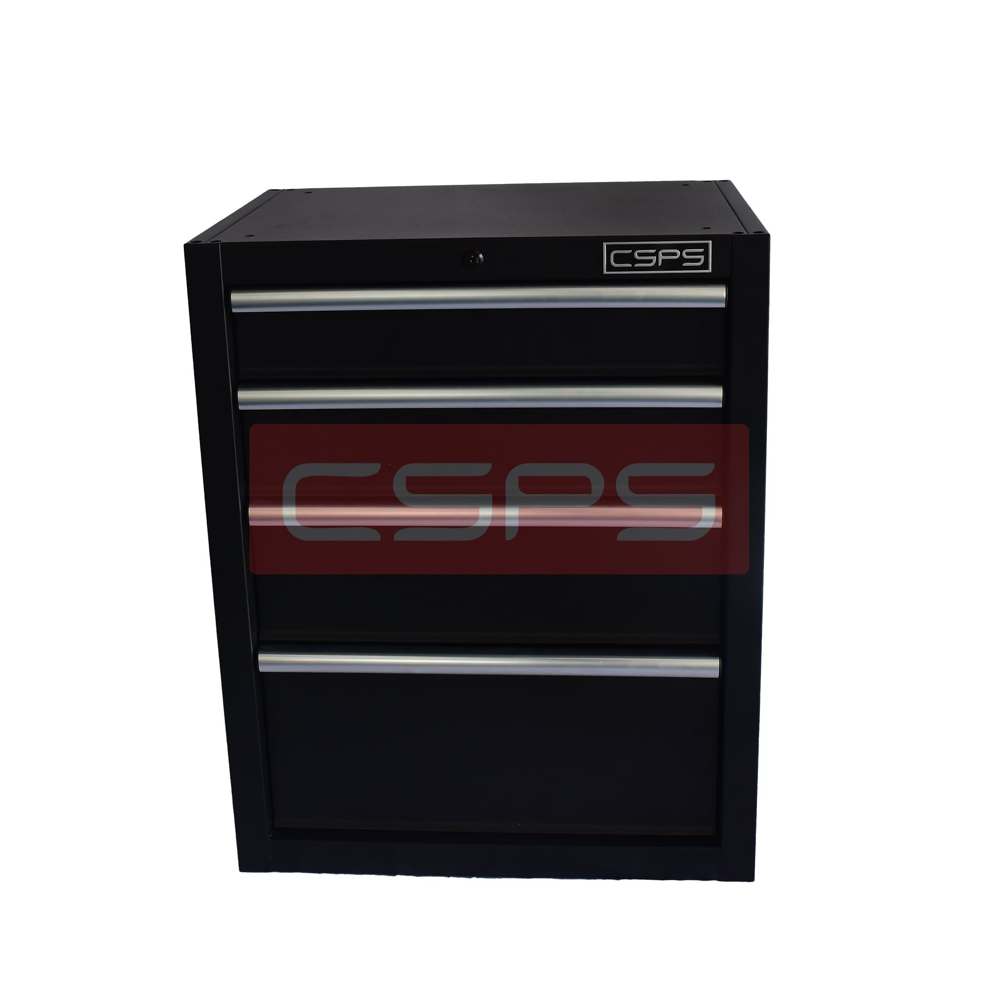 Tủ dụng cụ CSPS 61cm - 04 hộc kéo: Tủ đen tay cầm trắng nhìn chính diện