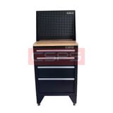 Tủ dụng cụ CSPS 61cm - 04 hộc kéo: Tủ đen tay cầm trắng mặt gỗ vách lưới chân tăng chỉnh góc bên