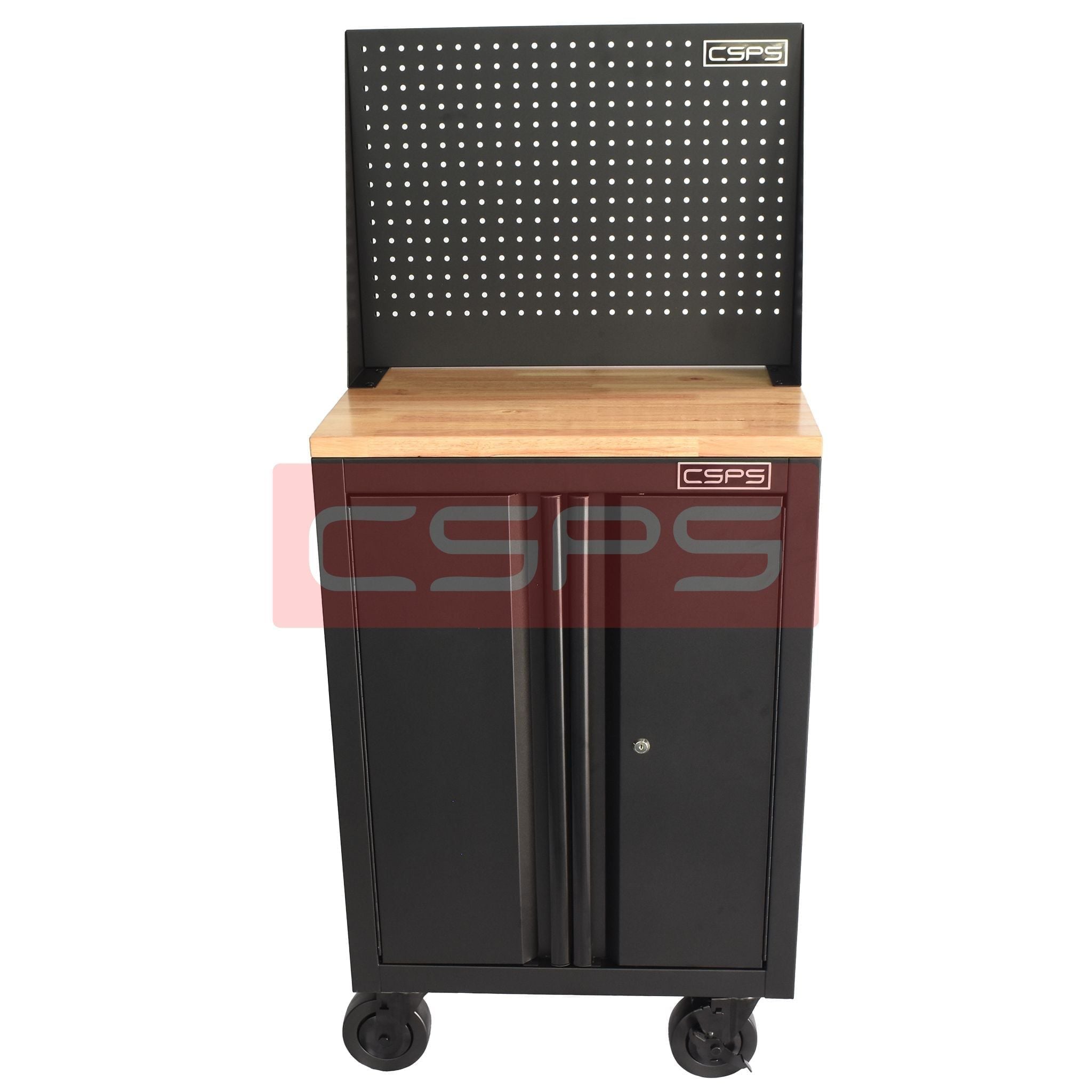 Tủ dụng cụ CSPS 61 cm không ngăn kéo màu đen, có mặt ván, vách lưới và bánh xe, góc nhìn từ trên