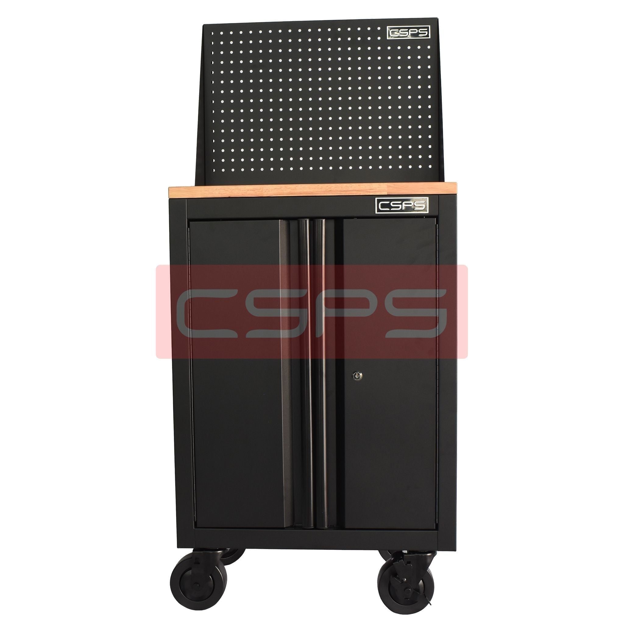 Tủ dụng cụ CSPS 61 cm không ngăn kéo màu đen, có mặt ván, vách lưới và bánh xe, mặt trước