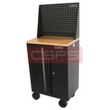 Tủ dụng cụ CSPS 61 cm không ngăn kéo màu đen, có mặt ván, vách lưới và bánh xe, góc nhìn từ trên bên trái