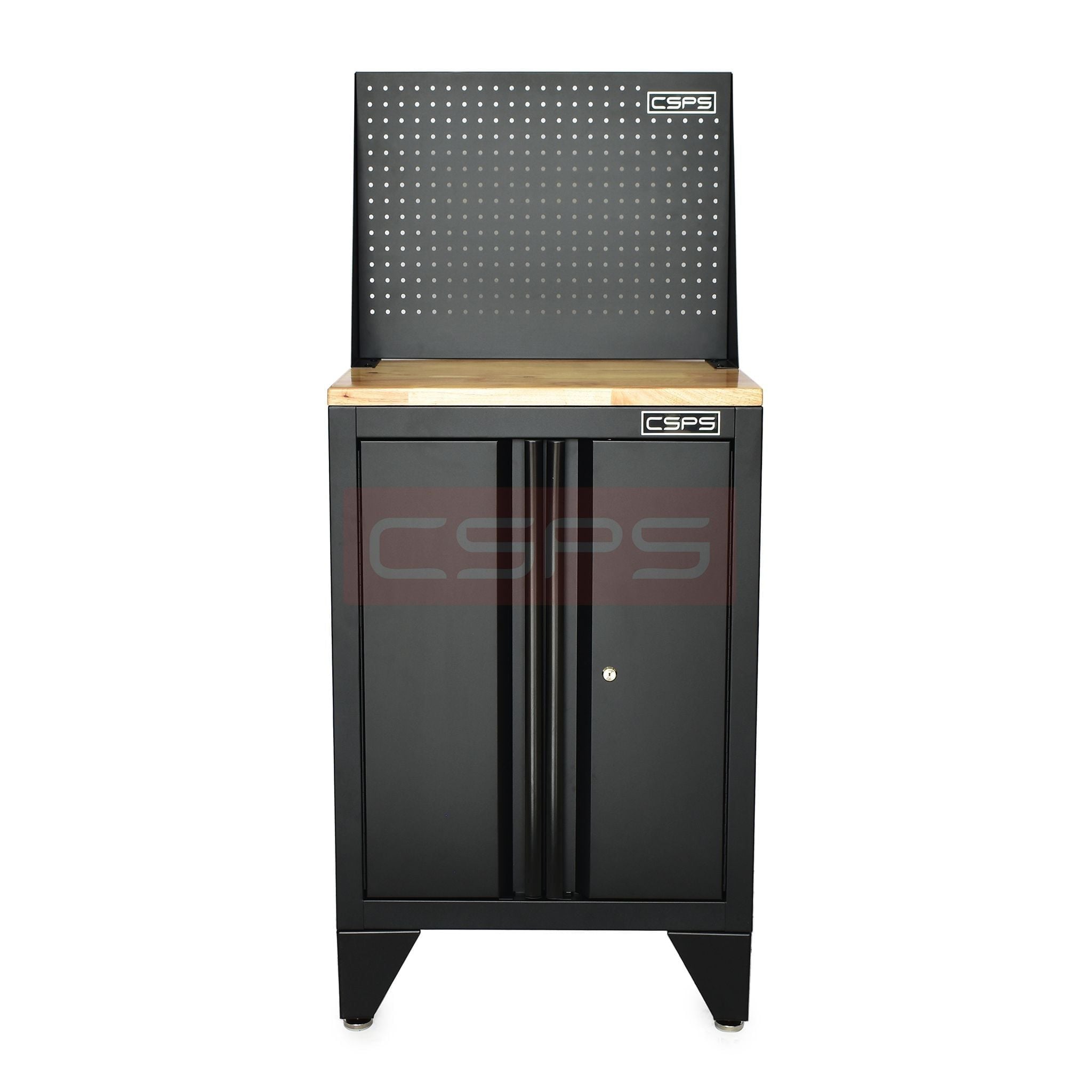 Tủ dụng cụ CSPS 61 cm không ngăn kéo màu đen, có mặt ván, vách lưới và chân cố định, mặt trước