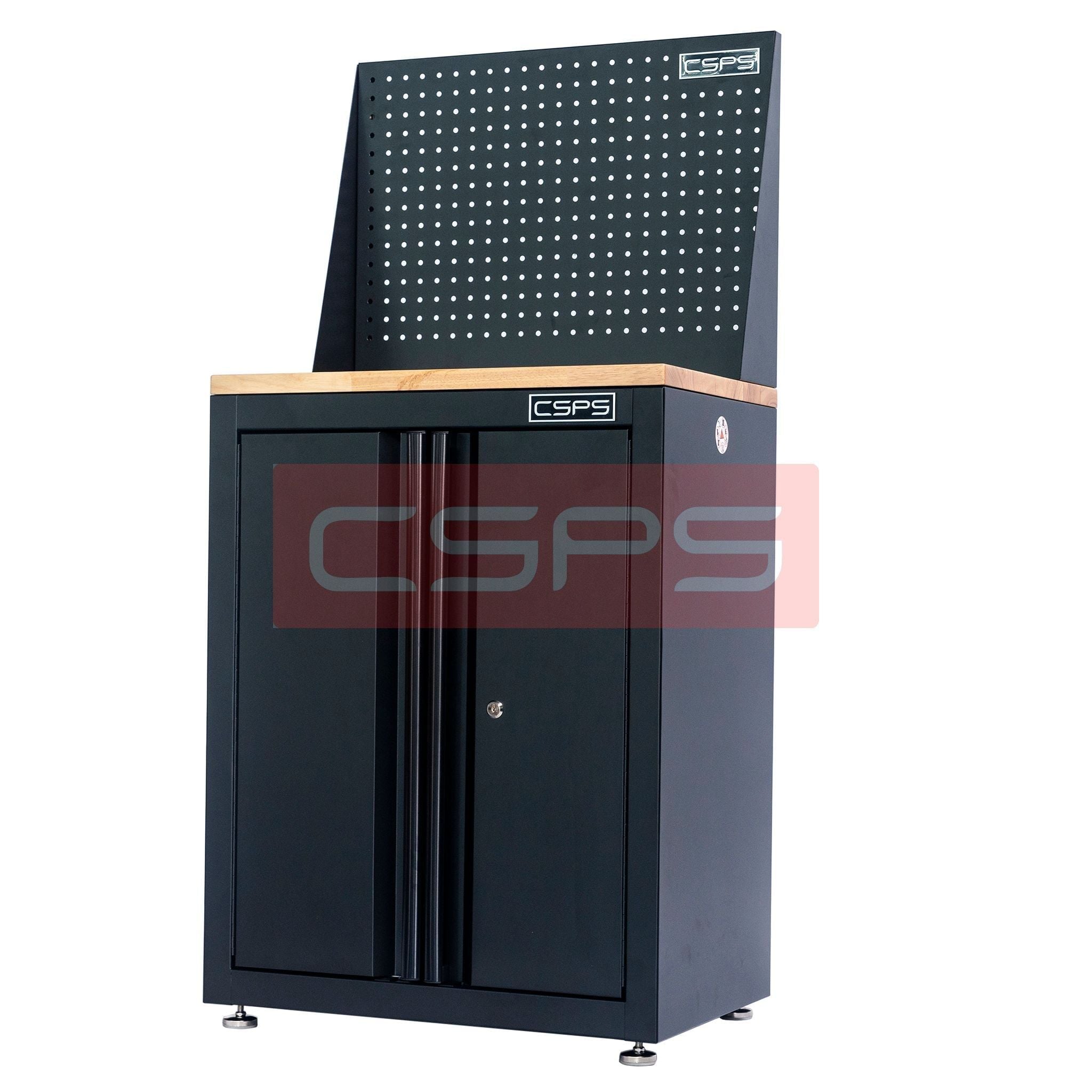 Tủ dụng cụ CSPS 61 cm không ngăn kéo màu đen, có mặt ván, vách lưới và chân tăng chỉnh, góc trước bên phải