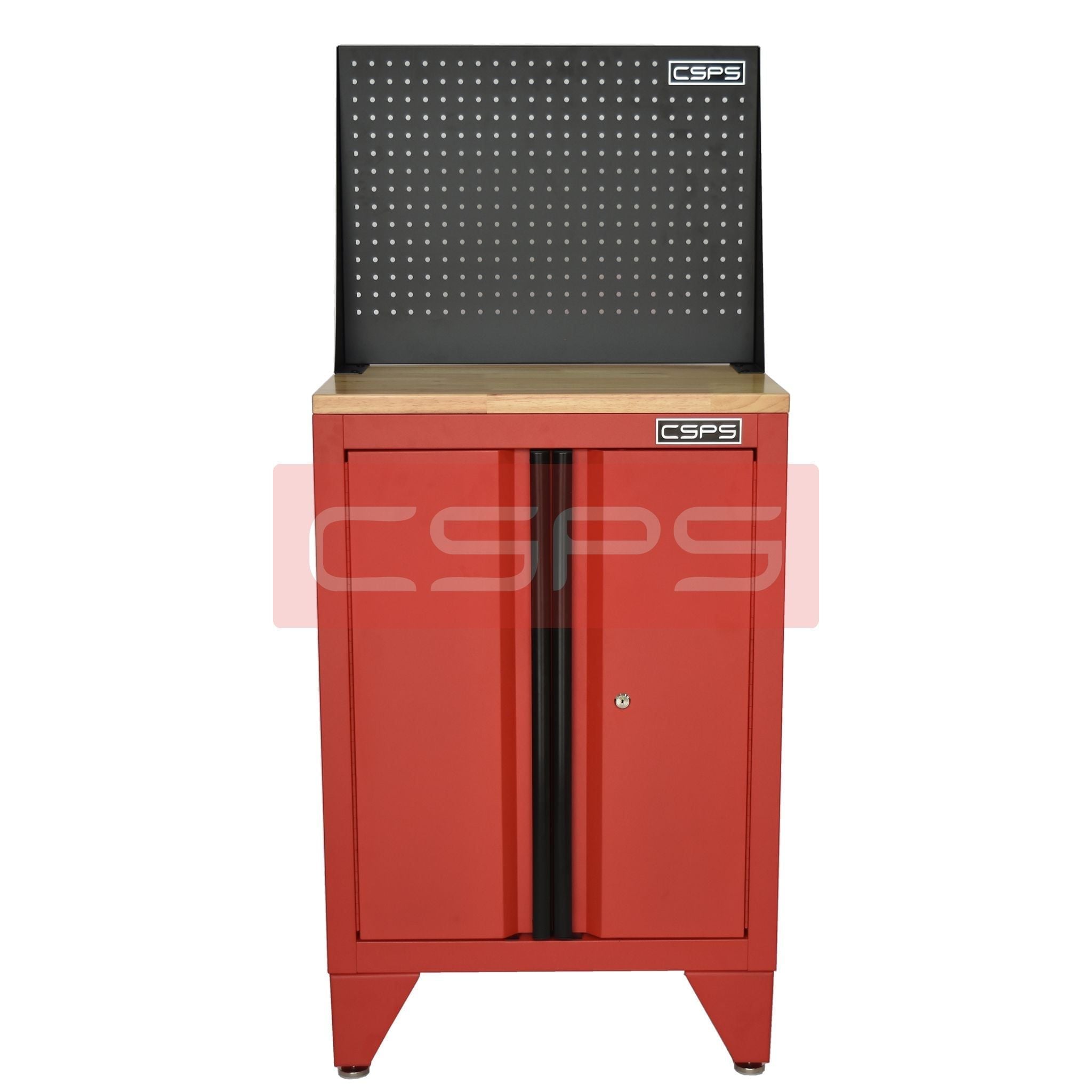 Tủ dụng cụ CSPS 61 cm không ngăn kéo màu đỏ, có mặt ván, vách lưới và chân cố định, mặt trước
