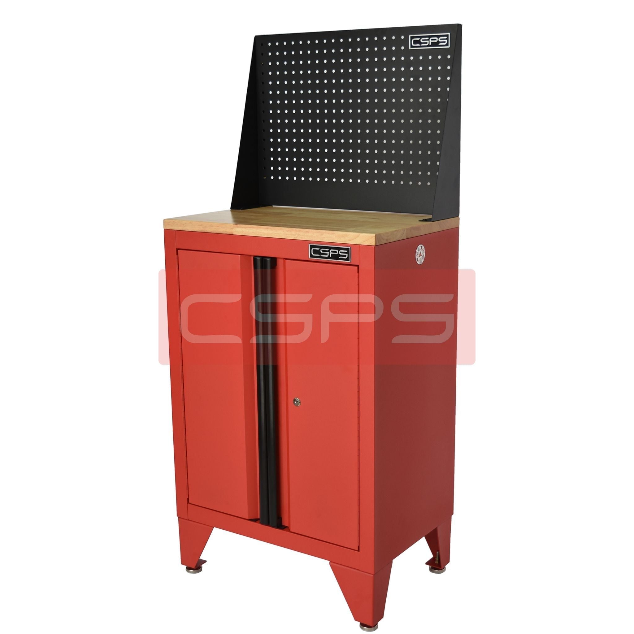 Tủ dụng cụ CSPS 61 cm không ngăn kéo màu đỏ, có mặt ván, vách lưới và chân cố định, góc trước bên phải