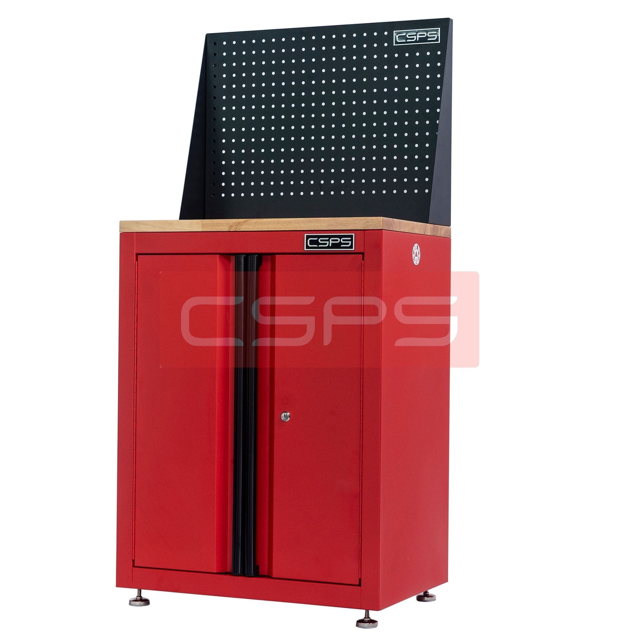 Tủ dụng cụ CSPS 61 cm không ngăn kéo màu đỏ, có mặt ván, vách lưới và chân tăng chỉnh, góc trước bên phải