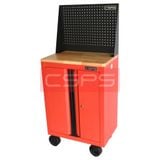 Tủ dụng cụ CSPS 61 cm không ngăn kéo màu đỏ, có mặt ván, vách lưới và bánh xe, góc nhìn từ trên bên trái