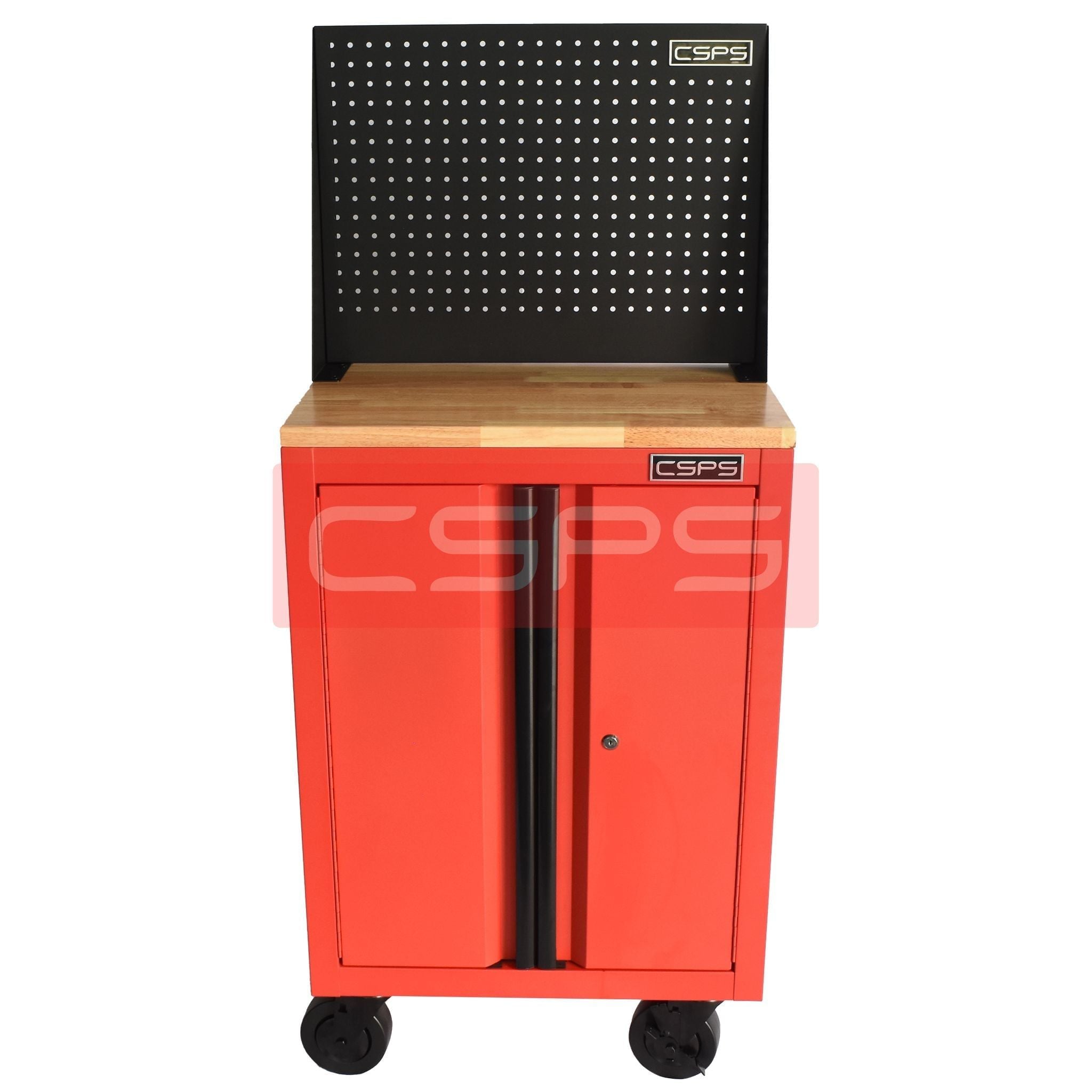 Tủ dụng cụ CSPS 61 cm không ngăn kéo màu đỏ, có mặt ván, vách lưới và bánh xe, góc nhìn từ trên
