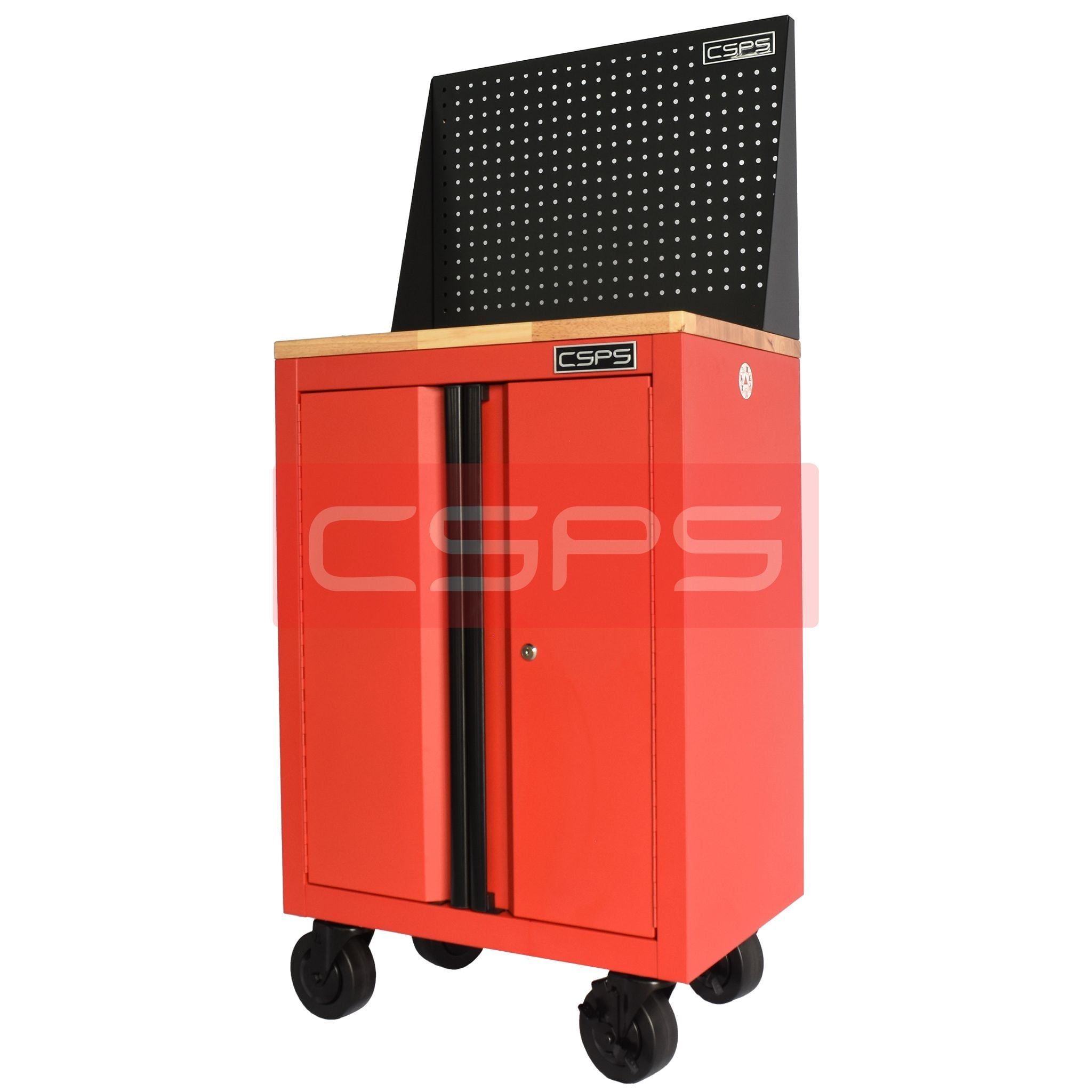 Tủ dụng cụ CSPS 61 cm không ngăn kéo màu đỏ, có mặt ván, vách lưới và bánh xe, góc trước bên phải
