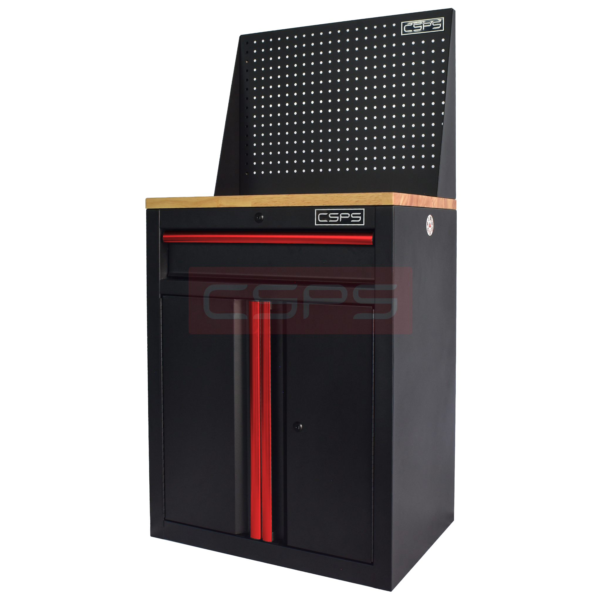 Tủ dụng cụ CSPS 61cm 1 hộc kéo màu đen tay cầm đỏ, vách lưới và mặt gỗ - VNTC06101BB5