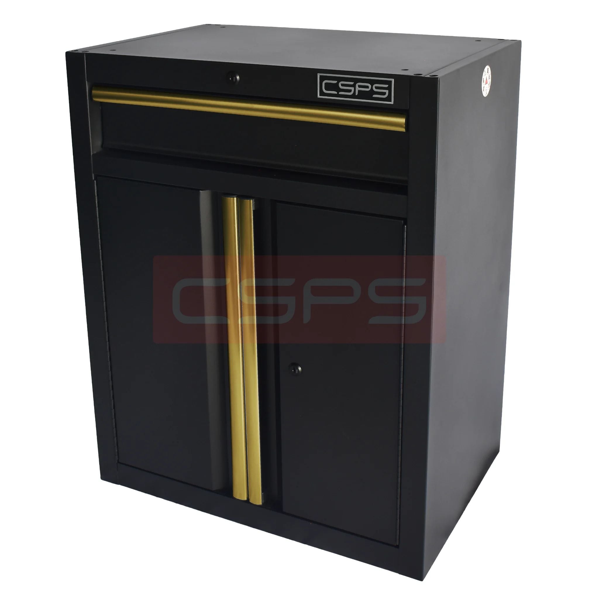 Tủ dụng cụ CSPS 61cm 1 hộc kéo màu đen tay cầm vàng, vách lưới, mặt gỗ và chân cố định - VNTC06101BB4