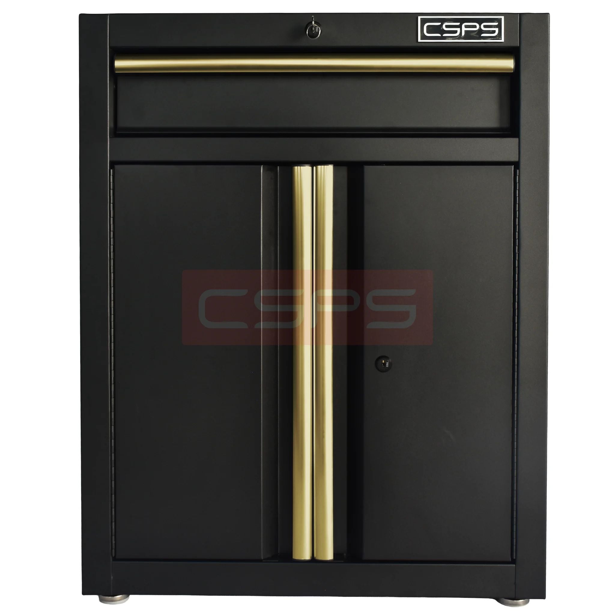 Tủ dụng cụ CSPS 61cm 1 hộc kéo màu đen tay cầm vàng, vách lưới và bánh xe - VNTC06101BB4