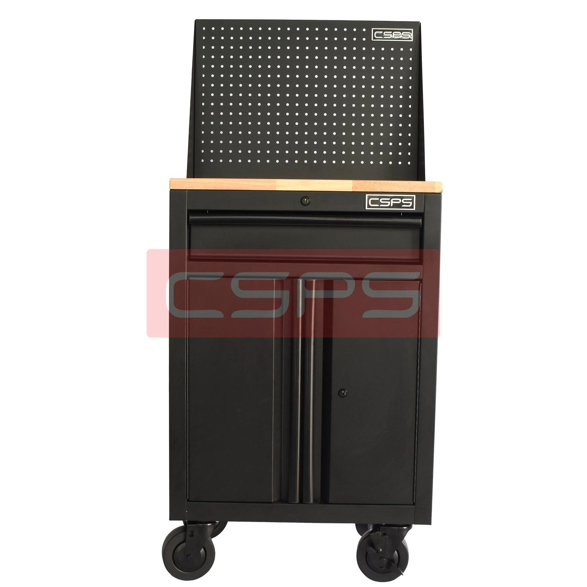 Tủ dụng cụ CSPS 61cm 1 hộc kéo màu đen, vách lưới và mặt gỗ trên bánh xe - VNTC06101BB3