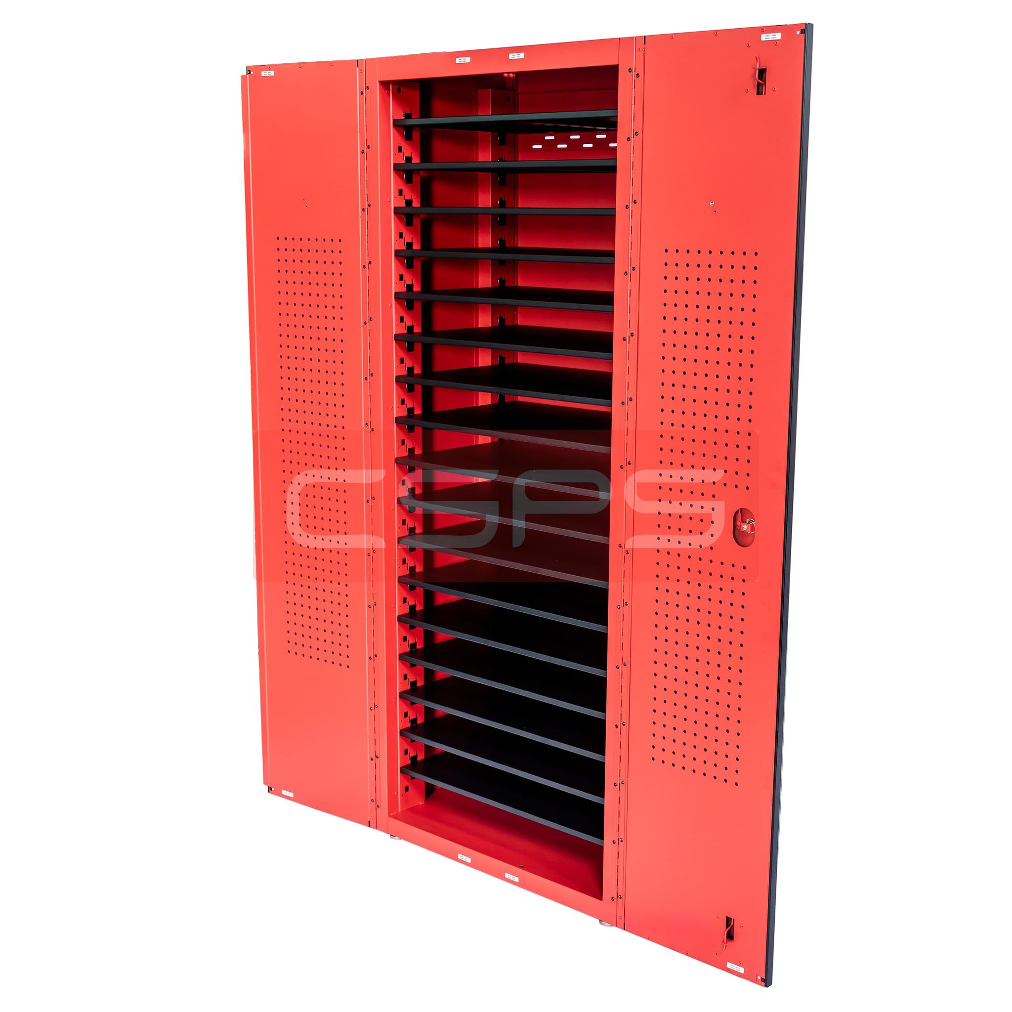 Vách ngăn tủ dụng cụ CSPS 76cm màu đen/đỏ: Vách ngăn đen lắp trong tủ đỏ nhìn nghiêng