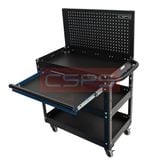 Xe đẩy CSPS 3 ngăn - 71cm: Xe đẩy đen vách lưới đen mặt bàn mở rộng