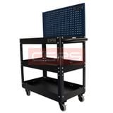 Xe đẩy CSPS 3 ngăn - 71cm: Xe đẩy đen vách lưới xanh nhìn chính diện