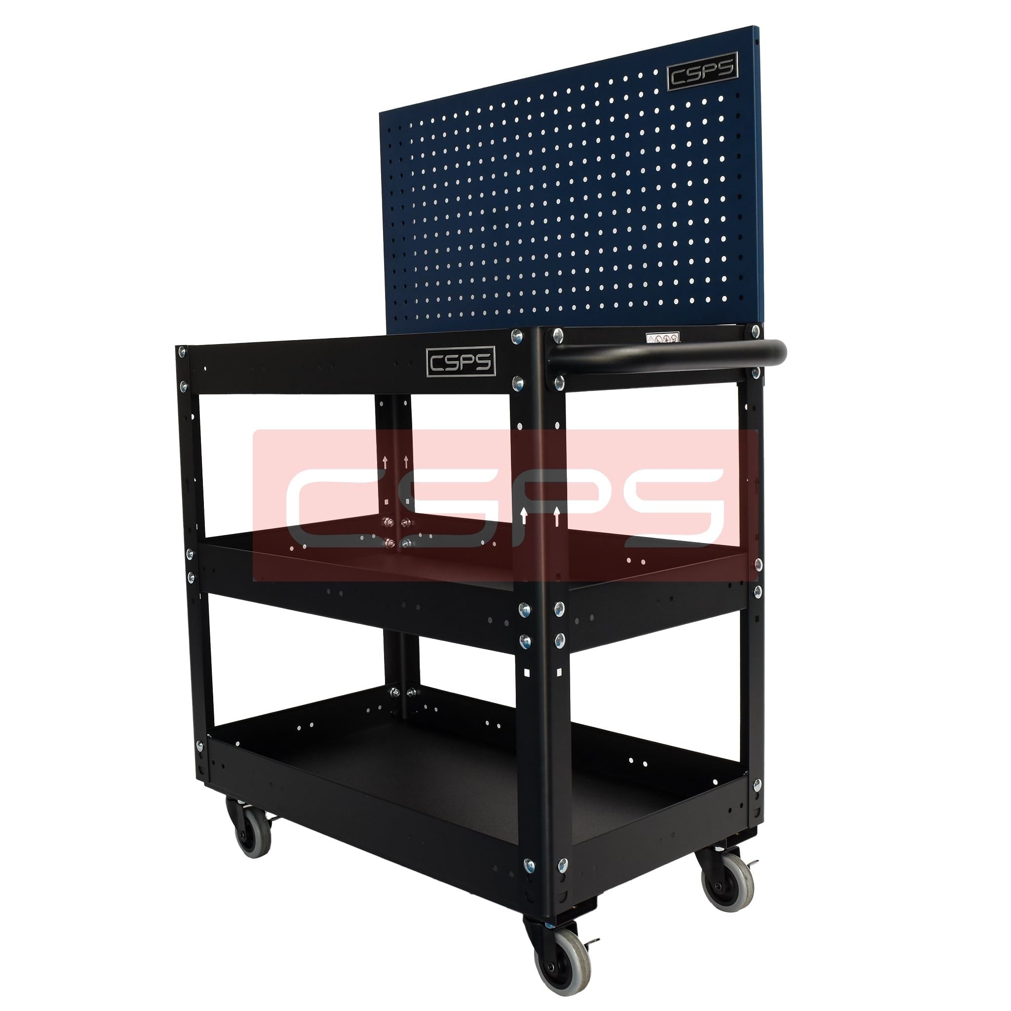 Xe đẩy CSPS 3 ngăn - 71cm: Xe đẩy đen vách lưới xanh nhìn chính diện