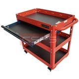 Xe đẩy CSPS 3 ngăn - 71cm: Xe đẩy đỏ không vách lưới mặt bàn mở rộng