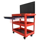 Xe đẩy CSPS 3 ngăn - 71cm: Xe đẩy đỏ vách lưới đen mặt bàn mở rộng