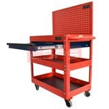 Xe đẩy CSPS 3 ngăn - 71cm: Xe đẩy đỏ vách lưới đỏ mặt bàn mở rộng
