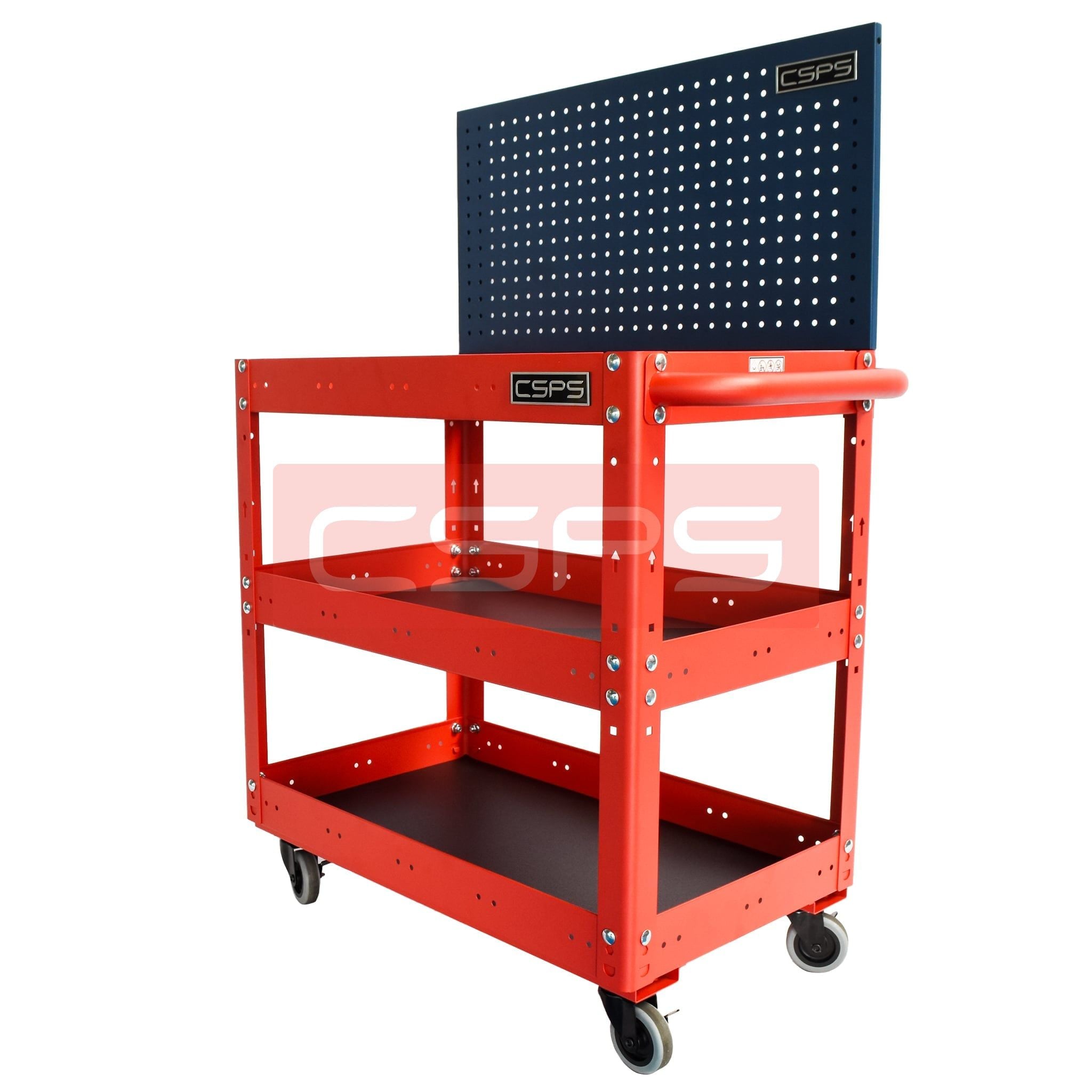 Xe đẩy CSPS 3 ngăn - 71cm: Xe đẩy đỏ vách lưới xanh nhìn nghiêng