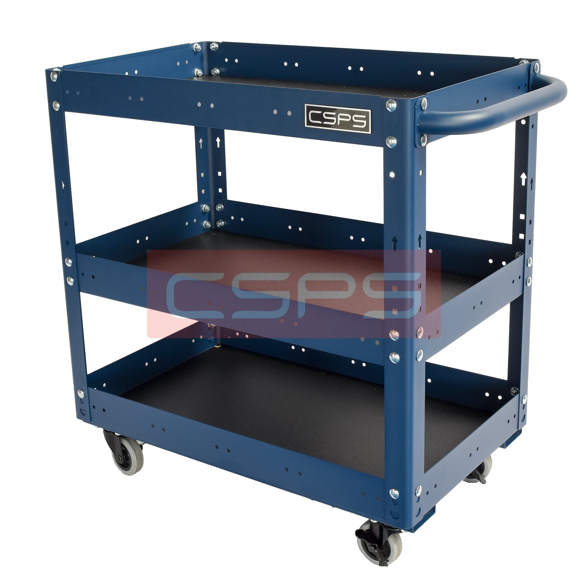 Xe đẩy CSPS 3 ngăn - 71cm: Xe đẩy xanh góc tay cầm
