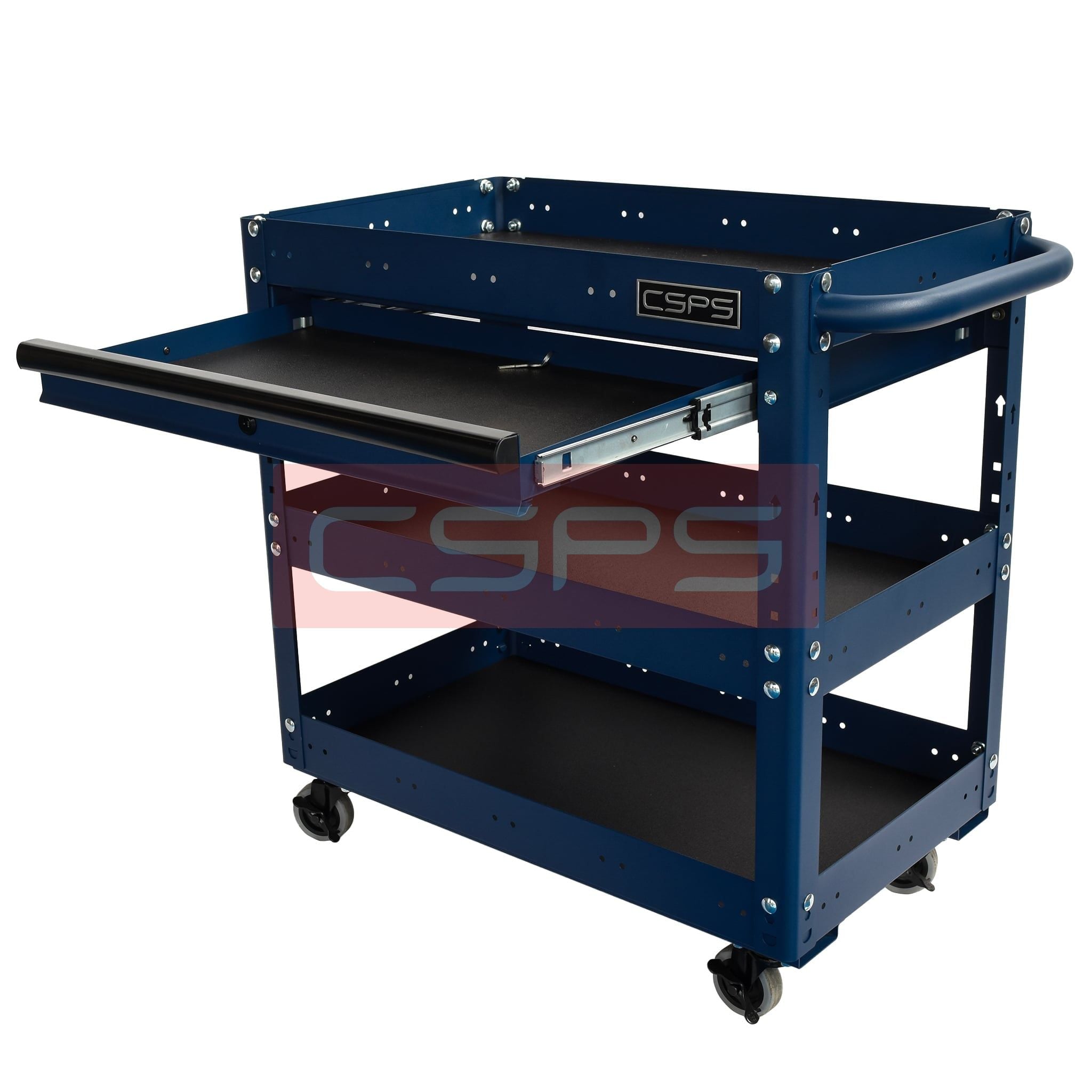 Xe đẩy CSPS 3 ngăn - 71cm: Xe đẩy xanh mặt bàn mở rộng góc trái