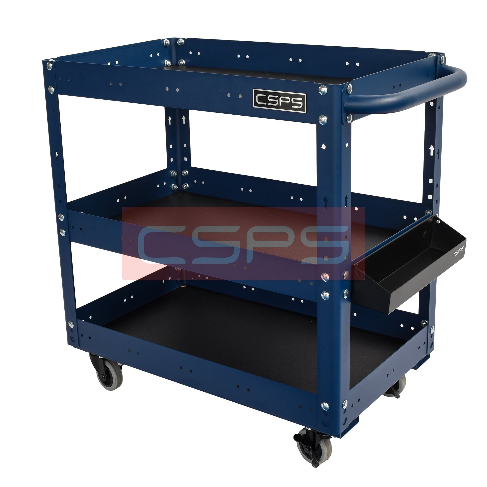 Xe đẩy CSPS 3 ngăn - 71cm: Xe đẩy xanh nhìn nghiêng bên phải