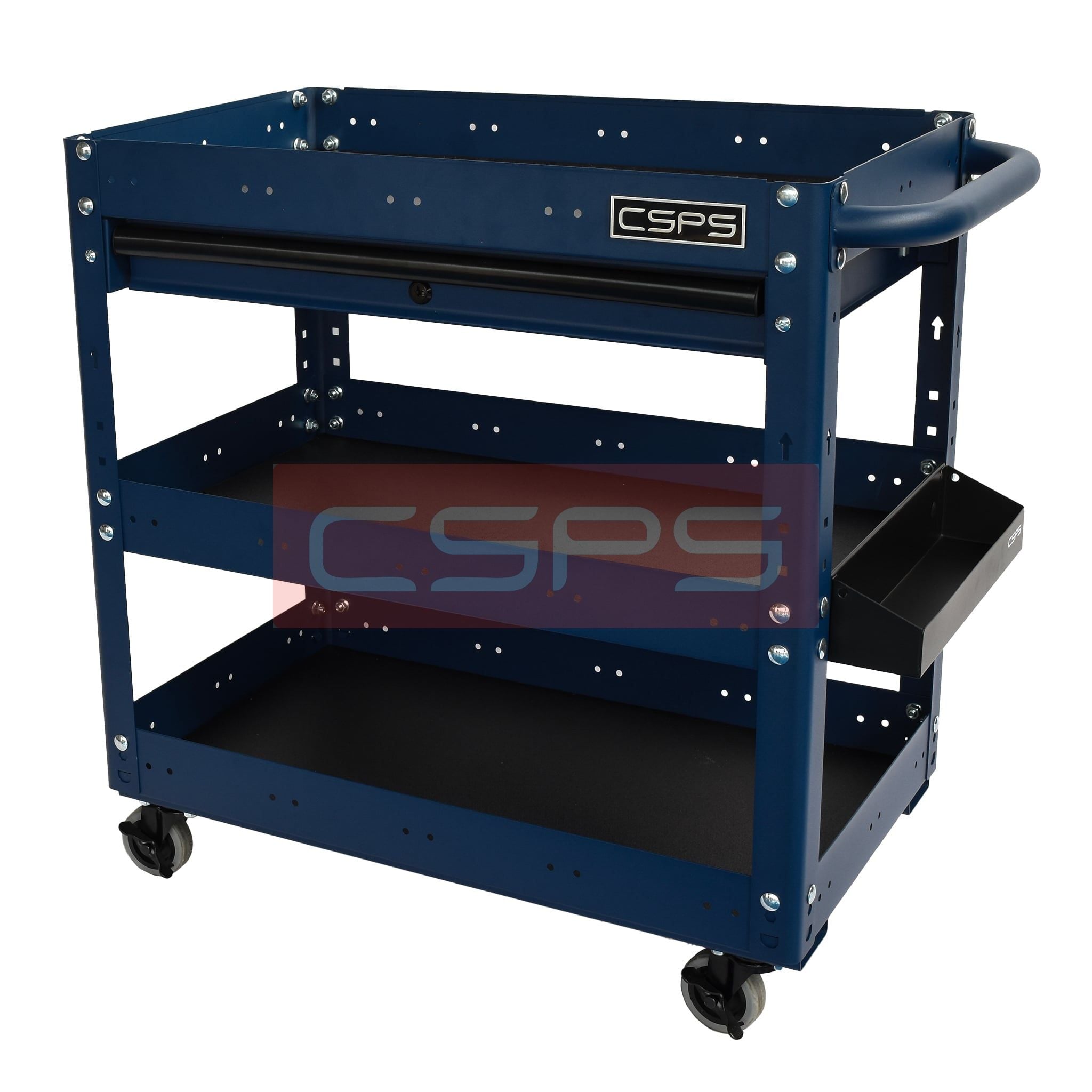 Xe đẩy CSPS 3 ngăn - 71cm: Xe đẩy xanh nhìn nghiêng bên trái