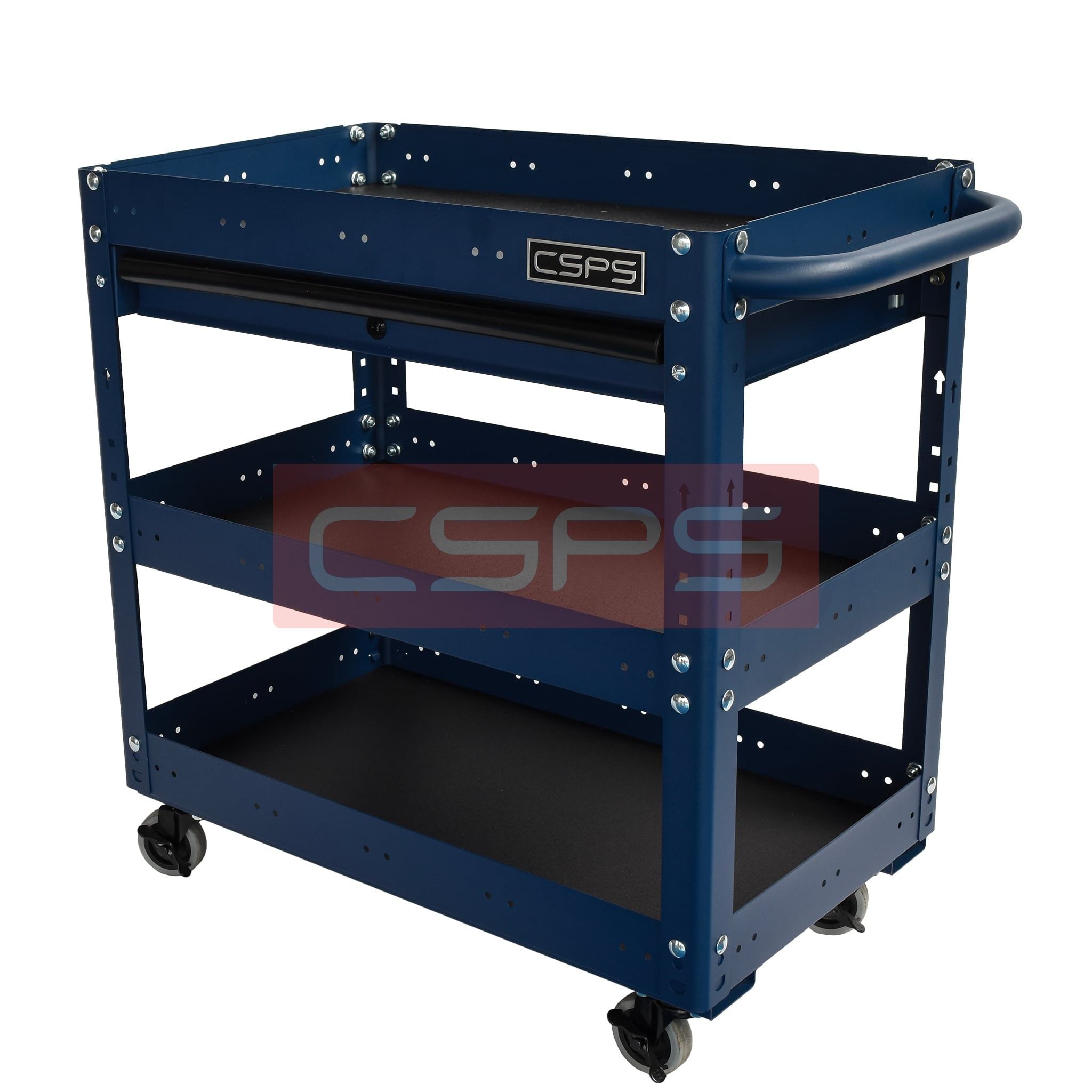 Xe đẩy CSPS 3 ngăn - 71cm: Xe đẩy xanh nhìn nghiêng tổng thể