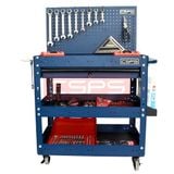 Xe đẩy CSPS 3 ngăn - 71cm: Xe đẩy xanh vách lưới có bộ dụng cụ chính diện