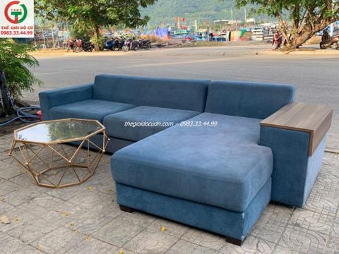 Sofa nệm góc màu xanh thanh lý