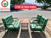BỘ BÀN GHẾ SOFA CAFE ĐỆM DA KHUNG SẮT TAY ỐP GỖ