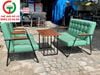 BỘ BÀN GHẾ SOFA CAFE ĐỆM DA KHUNG SẮT TAY ỐP GỖ