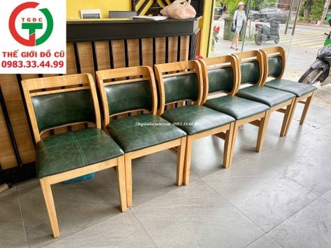 GHẾ GỖ ĐỆM DA XANH RÊU